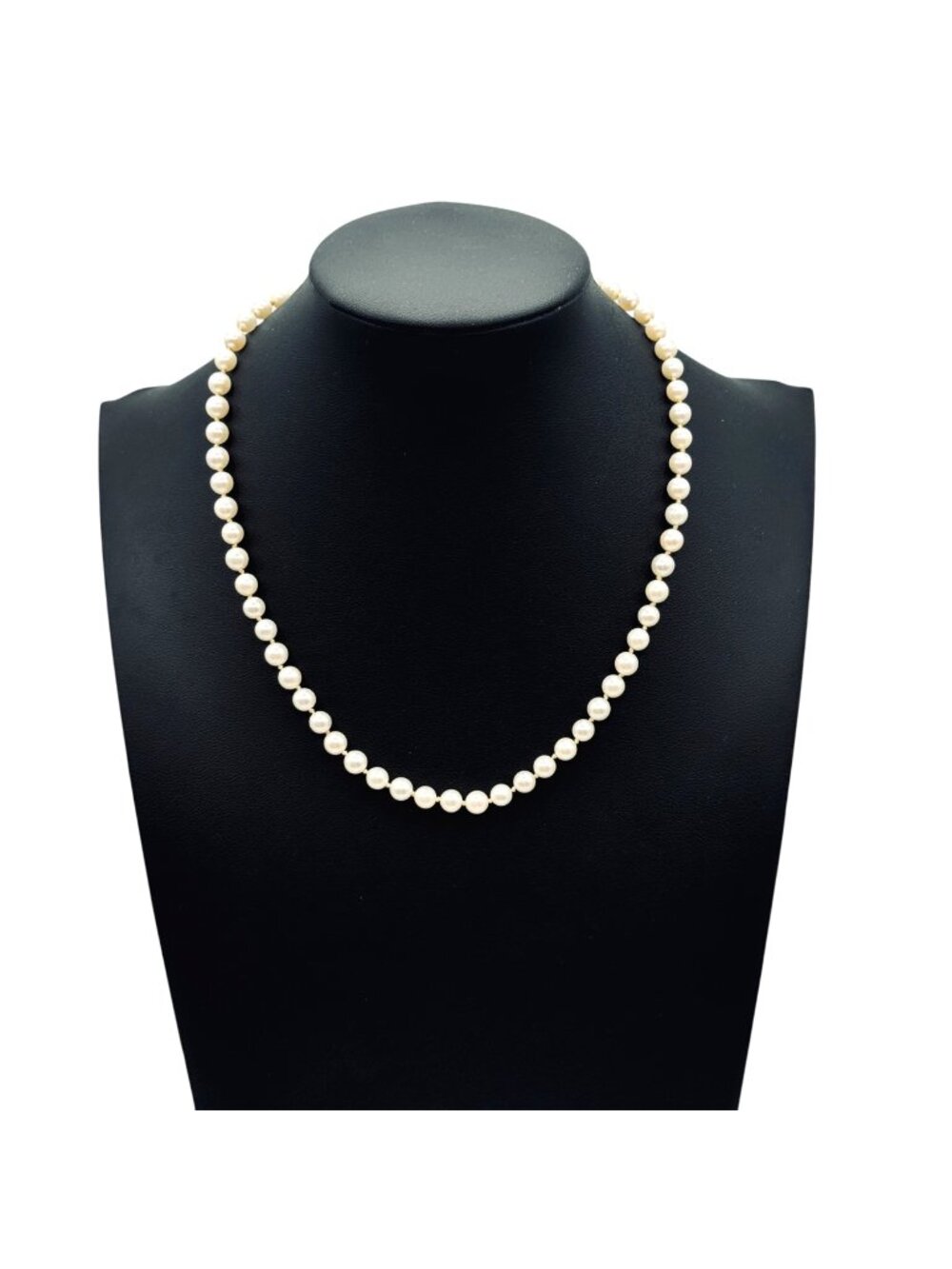 Vintage Cultured Pearl Necklace 14k Fish Hook Clasp 16" Hand Knotted 6mm Cream